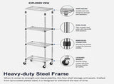 Wire Storage Rack 90x45cm Chrome Shelving with Wheels V63-841441