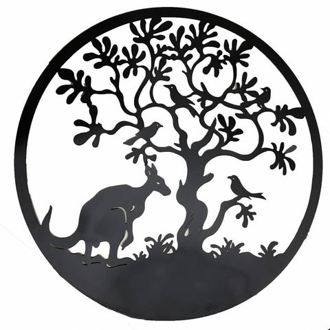 Kangaroo By Tree Round Metal Wall Art 98cm V637-E522501