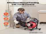 Drain Cleaner Machine 15m x 13mm, Manual Feed Sewer Snake Auger on Wheels - with 4 Cutters & V952-SDJJKLSGDSTJWGUIY002V3