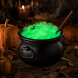 Witch Cauldron Decoration with Skeleton Figure, Glowing Green Bubbling Liquid, Hanging from Black V1369-AZ3-W-12325