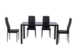 5PC Indoor Dining Table and Chairs Dinner Set Glass Leather Kitchen-Black V264-DNT-401S-BLK-1M-DNC-404S-BLK-04