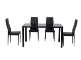 5PC Indoor Dining Table and Chairs Dinner Set Glass Leather Kitchen-Black V264-DNT-401S-BLK-1M-DNC-404S-BLK-04