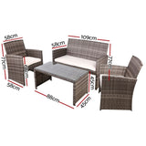 Gardeon 4 PCS Outdoor Sofa Set with Storage Cover Rattan Chair Furniture Grey ODF-RATTAN-4PC-AB-GE-COVER