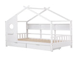 Artiss Kids Single Bed Frame with 3 Storage Bookcase & 2 Drawers House Bed Solid Wood Montessori Bed WBED-F-DREGO-S-WH-DRAW