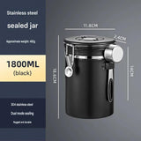 Black 304 Stainless Steel Airtight Coffee Canister 1800ml Vacuum Seal Storage Jar with Date Tracker V888-ELOSUNG54370
