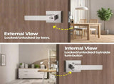 Privacy Door Lever Handle with Key, Heavy Duty Interior Door Lock, Adjustable Latch-Silver V1181-HI011-2-SL