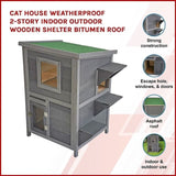 Cat House Weatherproof 2-Story Indoor Outdoor Wooden Shelter Bitumen Roof V63-840501