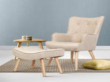 Artiss Armchair Set with Ottoman Beige Lansar UPHO-B-ARM05STO-BG