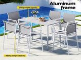 Gardeon 7PCS Outdoor Bar Set Stools Dining Chairs Table Patio Steel Bistro Set White ODF-BARSET-WH-7STEX-ABC