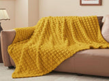 Updated Grey Throw Blanket for Couch and Bed- Super Soft and Warm 3D Checkered Fluffy Fuzzy Fleece V1107-114-55049-YEL5