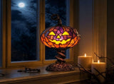 Pumpkin Table Lamp for Halloween Decor, Faux Stained Glass Pumpkin Light for Bedroom Nightstand V1192-AZ-W-26474