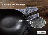Kitchee 32cm Carbon Steel Wok Set Flat Bottom with Wood Lid Spatula - Induction Ready V238-SUPDZ-41318283444304