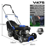 POWERBLADE 18" 150cc Lawn Mower, 8 Height, Steel Deck, 4-Stroke Petrol Lawnmower - V475 V219-MOWPPRPB18PA