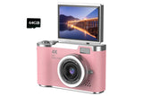 HD 1080P Flip Screen Retro Digital Camera 2.4-inch Display with 64GB TF Card - Pink V1263-JX-6746-2