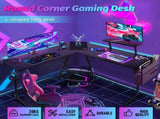 L Shaped Computer Desk Round Corner Gaming Desk PC Laptop Workstation Reversible Wood Table With V985-ROUNDCORNERGAMINGDESK