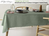 Vintage Design Homewares Gypsy Green Fringed Washed Linen Cotton Tablecloth 150cm x 275cm V442-HIN-TABLEC-GYPSYLINENC275CM-GREEN-RE