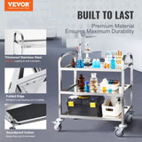 VEVOR Stainless Steel Cart, 3 Layers Lab Utility Cart 181 kg Weight Capacity, Medical Cart with V952-SYSSTCFB20134R3PNV0