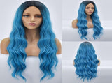 European And Gradient Blue Long Curly Hair High Temperature Silk Wig V1366-AZ2-W-12412
