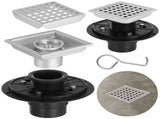 4" Square Shower Floor Drain with Flange, Stainless Steel Shower Drain with Removable Grid Strainer V1192-AZ-W-18283