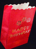 100 Pack Red Happy Birthday Luminary Paper Candle Tea Light Lantern Bags Garden Anniversary Birthday V382-REDBDYLUM100