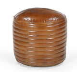 CARAMEL GROOVED LEATHER OTTOMAN V742-M21066