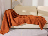 130*230CM Caramel Nordic Solid Color Knitted Sofa Throw Blanket with Tassels - Waffle Weave V888-ELOSUNG17039