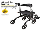 EQUIPMED 2-in-1 Foldable Aluminium Walking Frame Rollator and Transit Wheelchair with Bag, Titanium V219-EQHCRL21A