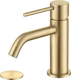 Brushed Gold Bathroom Faucet, Single Handle Brass Sink Faucet Bathroom Single Hole with Pop Up Sink V1258-DP02-C-1348