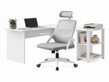 Artiss Home Office Desk and Chair Set, 136cm L Shaped Computer Desk with Shelves & Cable Management, FURNI-DESK01-MESH-GY-WH