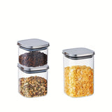 airtight storage jars, coffee bean jars, stainless steel lid, glass jars with lids, square V1102-122-42293-CLR-2PCS-1000ML