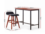 Artiss 3Pcs Bar Table and Stools Set Dining Desk Kitchen Chairs Cafe Pub Wood BA-TAB-SET-077-BK