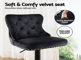Artiss 4x Velvet Bar Stool Adjustable Height Nailhead Trim Kitchen Counter Stool BA-K-1105-BKX4