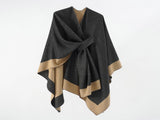 Solid Color Striped-Border Faux Cashmere Shawl Scarf, Minimalist Versatile Autumn Winter Warmth V1232-WJ003