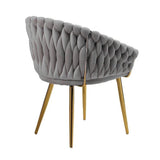SERENIT Grey Modern Velvet Dining Chairs, Upholstered Living Room Chair with Woven Back and Golden V255-SE-GP1801-DC-GREY