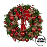 Christabelle Stunning 56cm Christmas Wreath Lush Red Baubles Berries Pine Cones and Bow Front D 112_GUE508