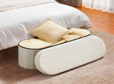 Oval Storage Ottoman Bench, Foldable Teddy Fleece End of Bed Bench, Folding Upholstered Bed Ottoman V952-BYWSZYKZDK40BI0GO001V0