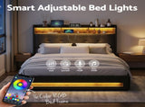 Artiss Double Bed Frame with Gas Lift Storage LED Lights Charging Station Headboard with Open Shelf BFRAME-I-POLA-D-BK-ABC