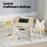 Keezi 3PCS Kids Table and Chairs Set Activity Desk Chalkboard Toy Hidden Storage FURNI-C-KTC-STORAGE-NT