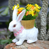 Rabbit Flowerpot Resin Process Rabbit Ornament with Back Basket Outdoor Decoration for Courtyard V1294-YM0717-3111220227011
