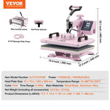 Heat Press Machine 12x15 in 5 in 1 with 30oz Tumbler Press T-Shirts Pink V952-YTS30OZ12155163JQV3
