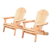 Gardeon Adirondack Outdoor Chairs Wooden Beach Chair Patio Furniture Garden Natural Set of 2 FF-BEACH-CHAIR-NTLX2