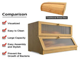 Double Layer Bamboo Bread Box for Kitchen Counter with Large Capacity and Clear Window V178-36087