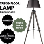 LARGE TRIPOD FLOOR LAMP Linen Shade Modern Light Retro Vintage Wooden V563-BR-75006