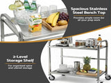 Cefito 2-Tier Stainless Steel Kitchen Trolley with Wheels 84x56x98cm SSKB-201S-2TWHEEL-33