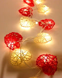 20 Red and White 3D Hollowed Rattan Heart-Shaped 3M String Fairy Lights, Battery Indoor & V382-REDWHHRTRATTBATT20
