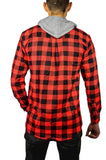 Mens Cotton Flannelette Shirt w Jersey Hood Long Sleeve Flannel - Red/Black - 4XL V563-WS47-190-4XL
