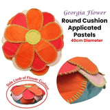 Girls Georgia Flower Applique Round Filled Cushion 40 cm Diameter V442-HIN-CUSHION-GEORGIAFLOWER-ORANGE-RD