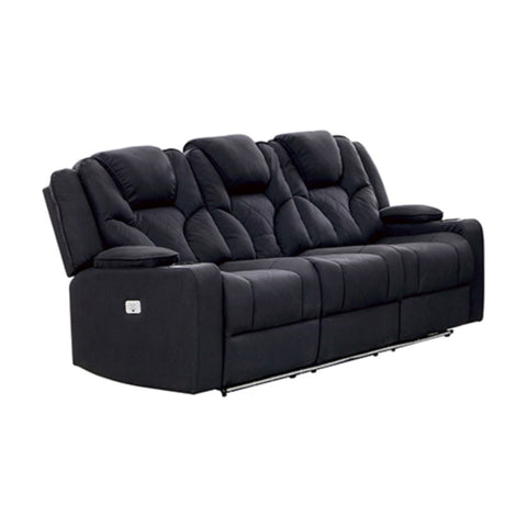 3+2+1 Seater Electric Recliner Stylish Rhino Fabric Black Lounge Armchair with LED Features V43-SET-ARN-3R+2R+1RBL