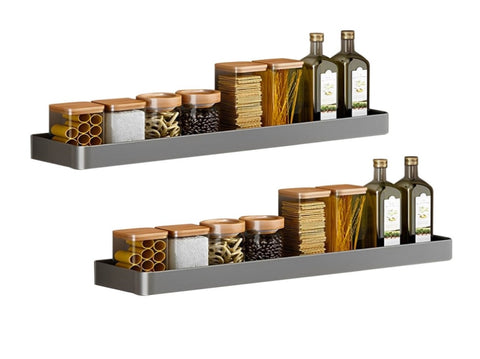 SOGA 2X 30cm Black Wall-Mounted Rectangular Kitchen Spice Storage Organiser Space Saving Condiments TAN1022X2