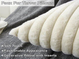 Decorative Throw with Inserts, Set of 2 Soft Faux Fur Throws, Square Boho Striped V1258-DP02-C-3196
